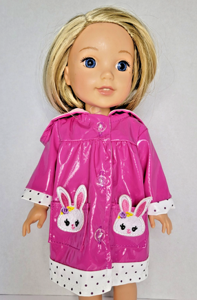 Pink Bunny Raincoat Fits 14.5" Wellie Wisher American Girl Doll Clothing0
