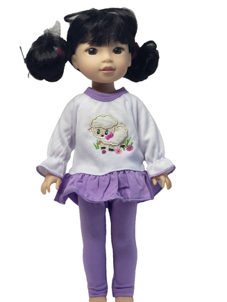 Purple Little Lamb Pant Set Fits 14.5" Wellie Wisher American Girl Doll Clothing0