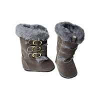 Grey Fur Trim Buckle Boots Fits 18" American Girl Doll Clothes Shoes1