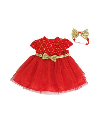 Red And Gold Glitter Dress With Headband Fits 18" American Girl Doll Clothing1