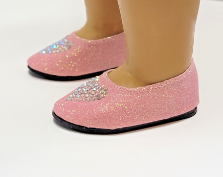 Pink Rhinestone Heart Glitter Flats Fits 18" American Girl Doll Clothing Shoes1