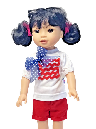 Red White Blue Shorts Set Fits 14.5" Wellie Wisher American Girl Doll Clothing0
