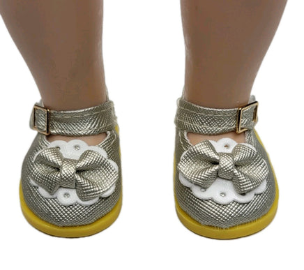 Silver Mary Jane Dress Shoes Fits 14.5" Wellie Wisher American Girl Doll Shoes0