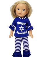 Happy Hanukkah Stripe Set Fits 14.5" Wellie Wisher American Girl Doll Clothing0