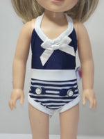 Navy And White Swimsuit Fits 14.5" Wellie Wisher American Girl Doll Clothing1