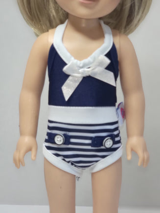 Navy And White Swimsuit Fits 14.5" Wellie Wisher American Girl Doll Clothing1