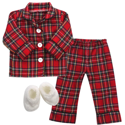 Flannel Pajamas & Slippers Fits 18" American Boy Girl Doll Clothes2