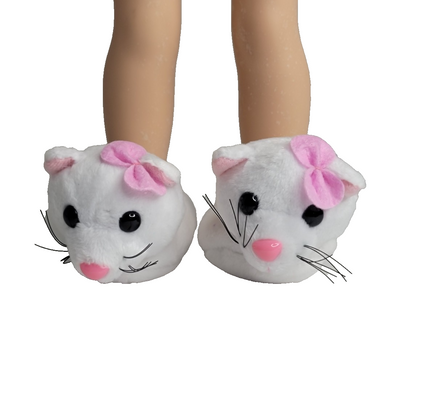 White Kitty Cat Slippers Fits 14.5" Wellie Wisher American Girl Doll Shoes0