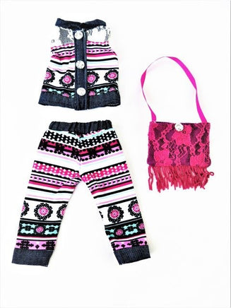 Jean Tribal Pant Set Purse Fits 14.5" Wellie Wisher American Girl Doll Clothes1