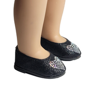 Black Rhinestone Heart Flats Fits 14.5" Wellie Wisher American Girl Doll Shoes1