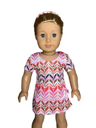 Colorful Zig Zag Dress And Headband Fits 18" American Girl Doll Clothing1