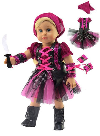 Hot Pink Pirate Skirt Set Costume Fits 18" American Girl Doll Clothing0