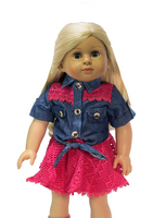 Hot Pink And Denim Western Skirt Set Fits 18" American Girl Doll Clothing0