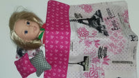 Hot Pink Paris Handmade Reversible Bedding 4pc Fits 14.5" Wellie Wisher Dolls 2