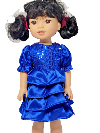 Blue Sequin Ruffle Dress Fits 14.5" Wellie Wisher American Girl Doll Clothing0