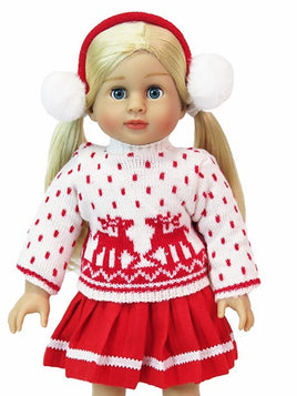 Red Reindeer Sweater Skirt Set Earmuffs Fits 18" American Girl Doll Clothing0