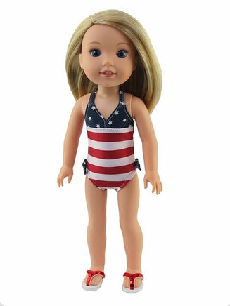 American Flag Swimsuit Fits 14.5" Wellie Wisher American Girl Doll Clothing1