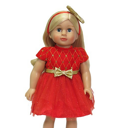 Red And Gold Glitter Dress With Headband Fits 18" American Girl Doll Clothing2