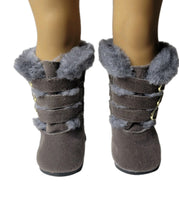 Grey Fur Trim Buckle Boots Fits 18" American Girl Doll Clothes Shoes2