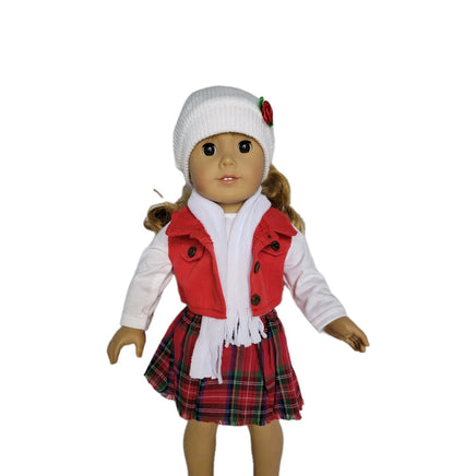 Red Plaid Winter 5pc Skirt Set Fits 18" American Girl Doll Clothes1