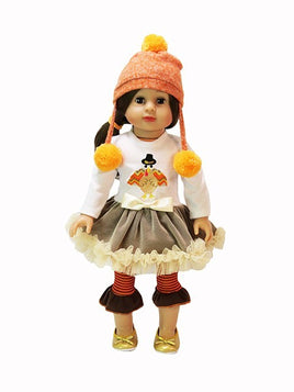 Thanksgiving Turkey Dress and Pom Hat Fits 18" American Girl Doll Clothing0