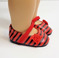 Red And Black Stripe Rose Dress Shoes Fits 18" American Girl Doll Clothing Shoes1