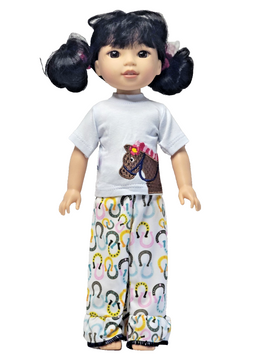 Embroidered Horse Pant Set Fits 14.5" Wellie Wisher American Girl Doll Clothing0