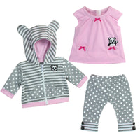 Polka Dot Panda Hoodie 3pc Set Fits 15" Bitty Baby American Girl Doll Clothes1
