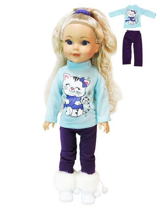 Snowflake Kitty Pant Set Fits 14.5" Wellie Wisher American Girl Doll Clothing0