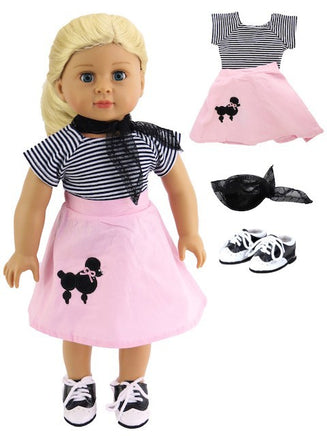 Pink 50's Poodle Skirt Outfit Saddle Shoes Fits 18" American Girl Doll Clothing0