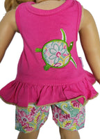 Hot Pink Turtle Short Set Fits 18" American Girl Doll Clothes2