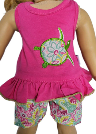 Hot Pink Turtle Short Set Fits 18" American Girl Doll Clothes2