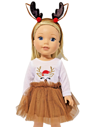 Reindeer Dress Vest Outfit Fits 14.5" Wellie Wisher American Girl Doll Clothing1