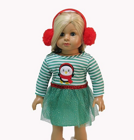 Sparkly Penguin Dress And Earmuffs Fits 18" American Girl Doll Clothing0