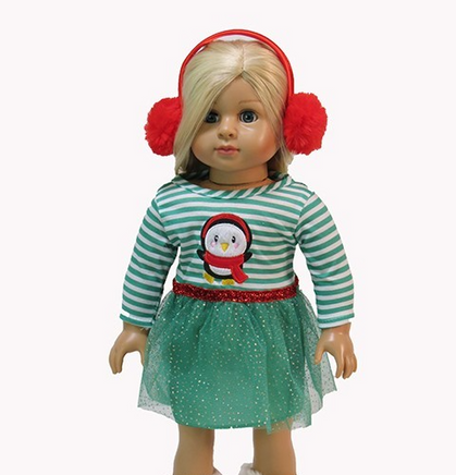 Sparkly Penguin Dress And Earmuffs Fits 18" American Girl Doll Clothing0