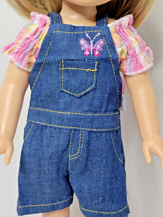 Butterfly Denim Overalls Set Fits 14.5" Wellie Wisher American Girl Doll Clothes1