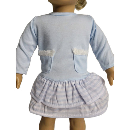 Blue Stripe Dress And Pom Hat Fits 18" American Girl Doll Clothes2