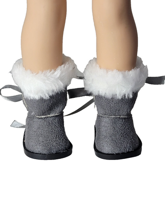 Grey Fur Trim Boots Fits 14.5" Wellie Wisher American Girl Doll Shoes1