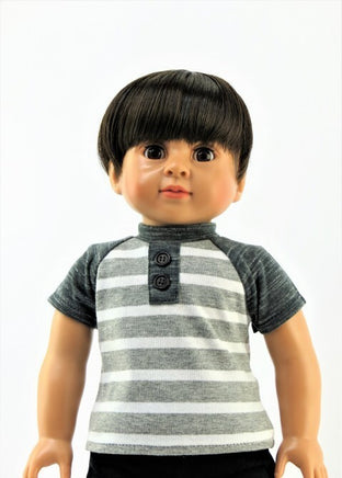 Grey Stripe T-shirt Pant Set Fits 18" American Boy Girl Doll Clothing1