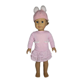 Pink Stripe Dress And Pom Hat Fits 18" American Girl Doll Clothes0