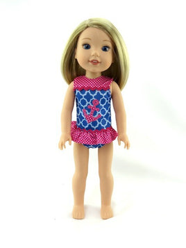 Pink and Blue Anchor Swimsuit Fits 14.5" Wellie Wisher American Girl Doll0