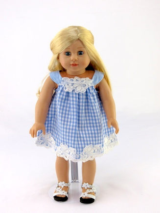 Blue And White Checkered Dress Fits 18" American Girl Doll Clothing0