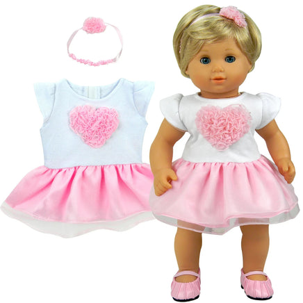 Ruffle Heart Tulle Dress Headband Fits 15" Bitty Baby American Girl Doll Clothes0