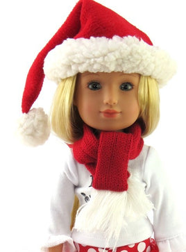 Santa Hat and Scarf Fits 14.5 Wellie Wisher American Girl Doll Clothing0