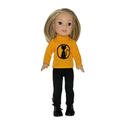 Black Glitter Cat Pant Set Fits 14.5" Wellie Wisher American Girl Doll Clothes0