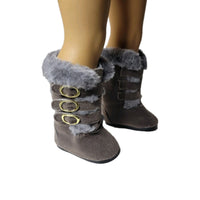 Grey Fur Trim Buckle Boots Fits 18" American Girl Doll Clothes Shoes0
