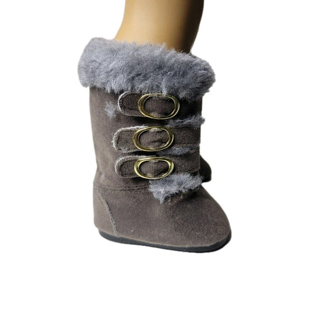 Grey Fur Trim Buckle Boots Fits 18" American Girl Doll Clothes Shoes3