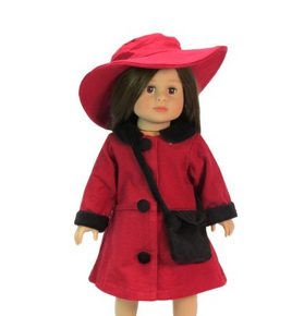 Maroon And Black Dress Coat Hat Purse Fits 18" American Girl Doll Clothing0