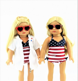 American Flag Bathing Suit And Cover Fits 18" American Girl Doll Clothing0