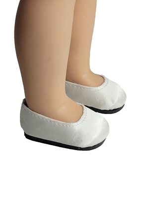 White Satin Flat Dress Shoes Fits 14.5" Wellie Wisher American Girl Doll Shoes2